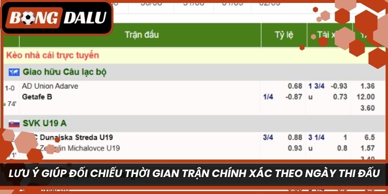 Lưu ý giúp đối chiếu thời gian trận chính xác theo ngày thi đấu